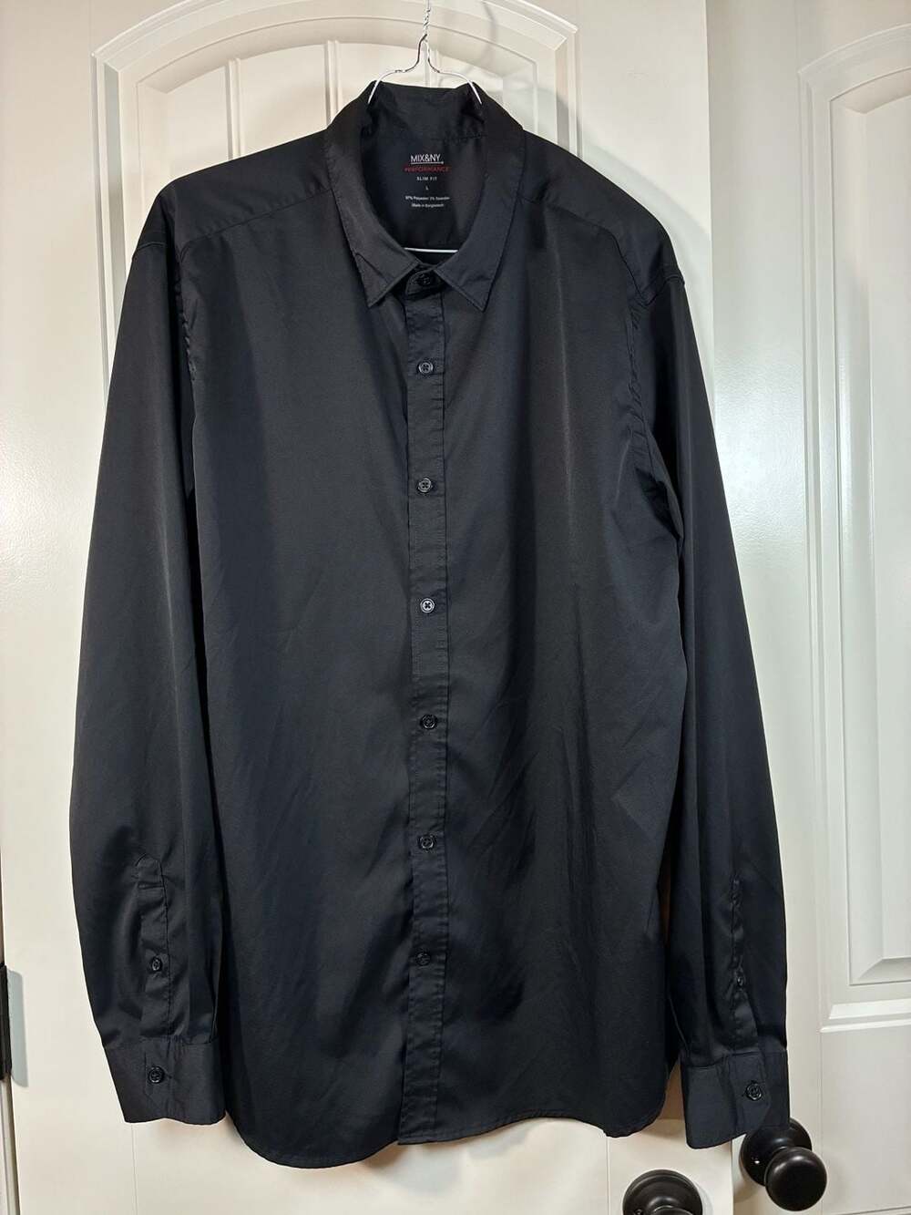 MIX&NY Performance Slim Fit Long Sleeve Black Dress Shirt Size L